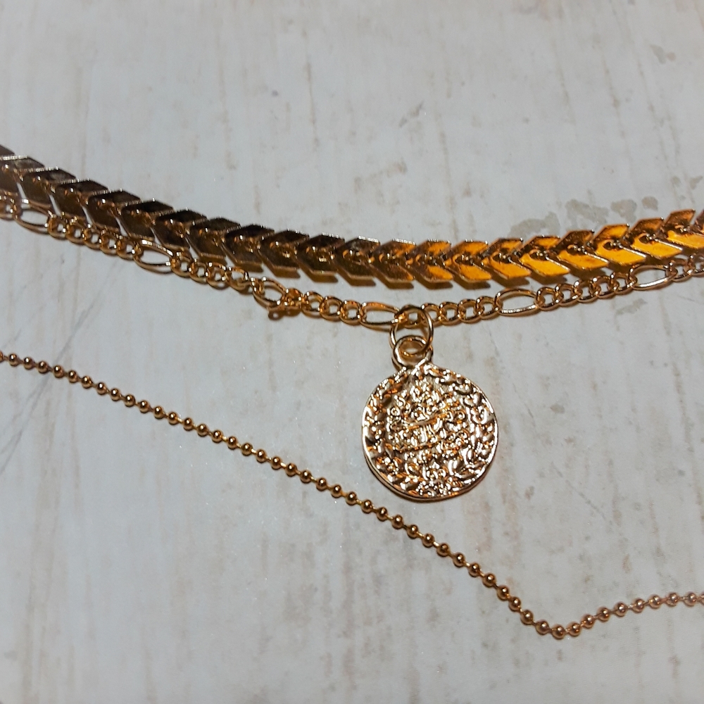 Gold Boho Varied Multi-Layered Coin Necklace - Picture 4 of 9
